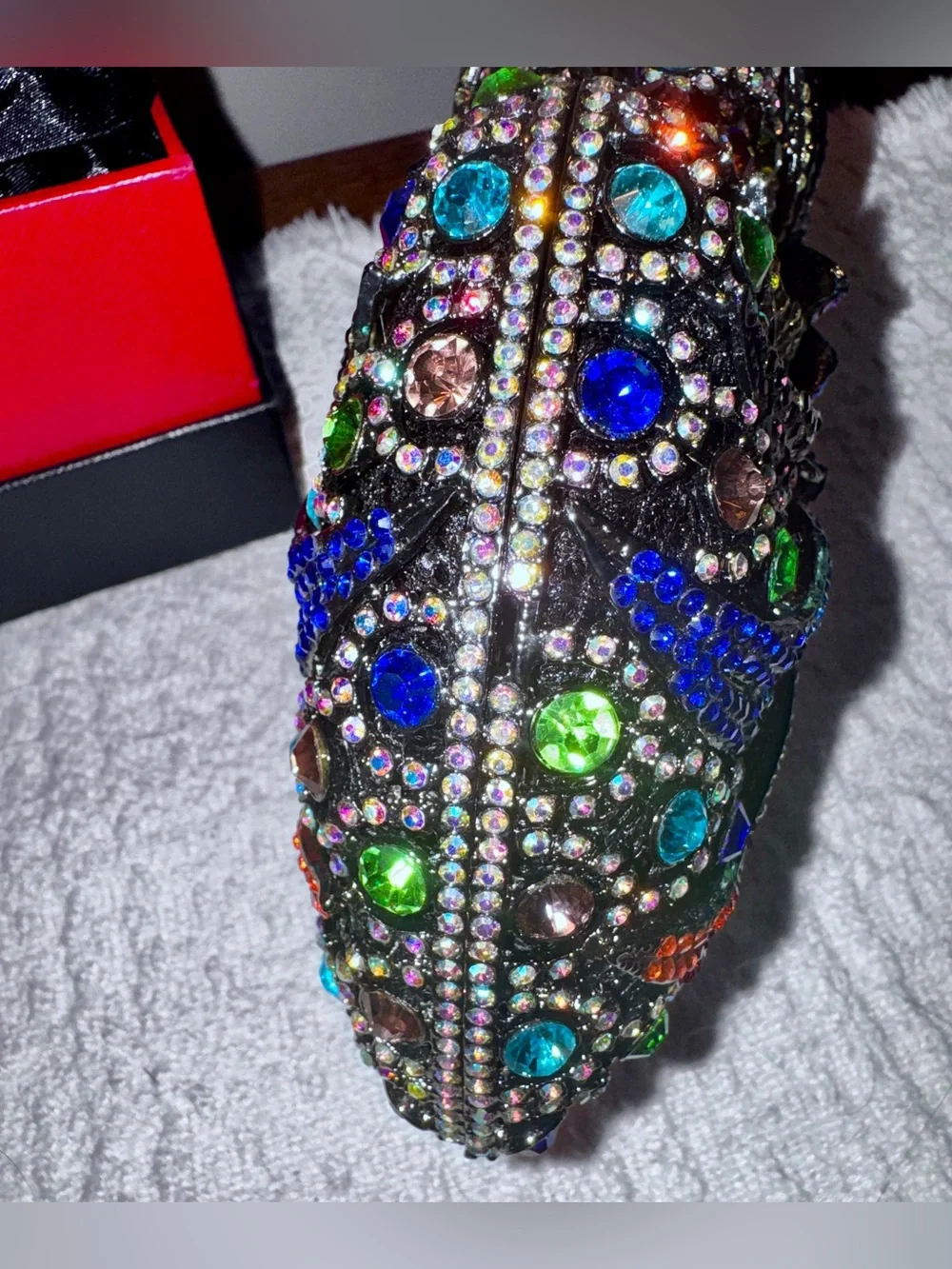 Crystal-Embellished Rose and Rainbow Color Vibrant sparkly Opera Clutch Bag